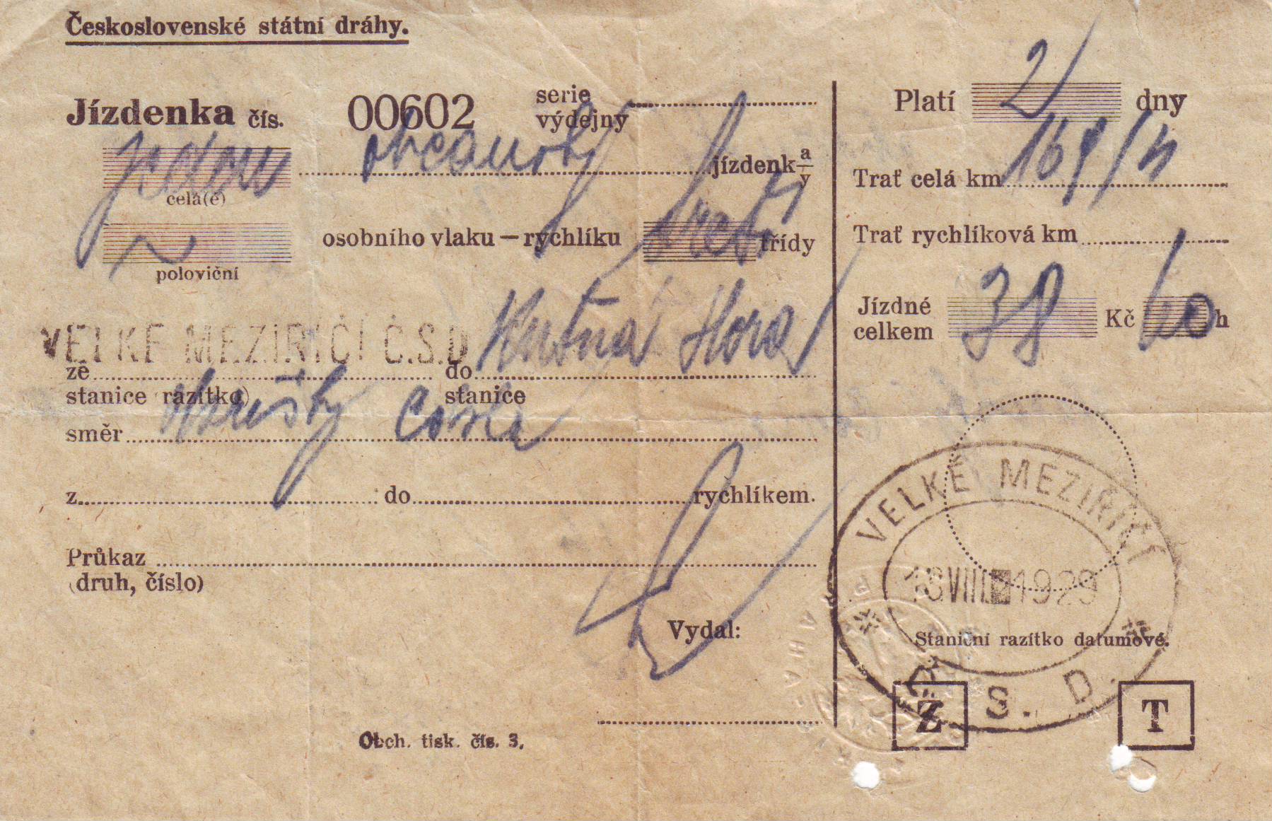 Jízdenka - 1929